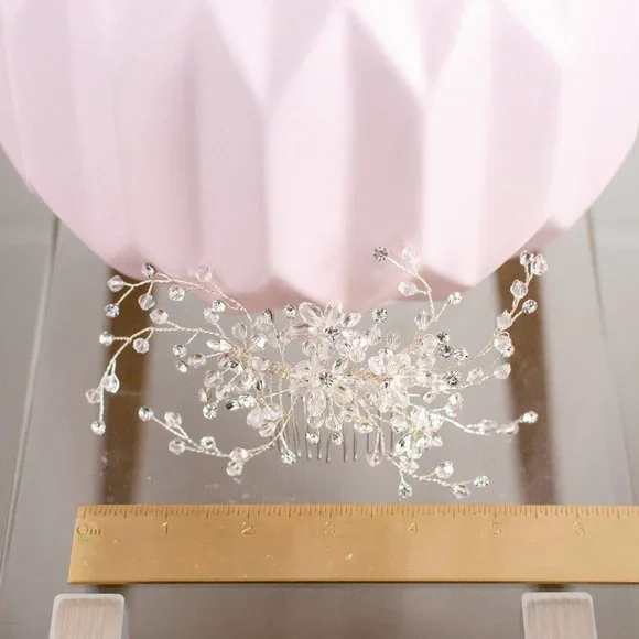 Ethereal Hand Wired Hair Piece Beaded Crystal Rhinestones Flower Wedding Bridal - Picture 4 of 4